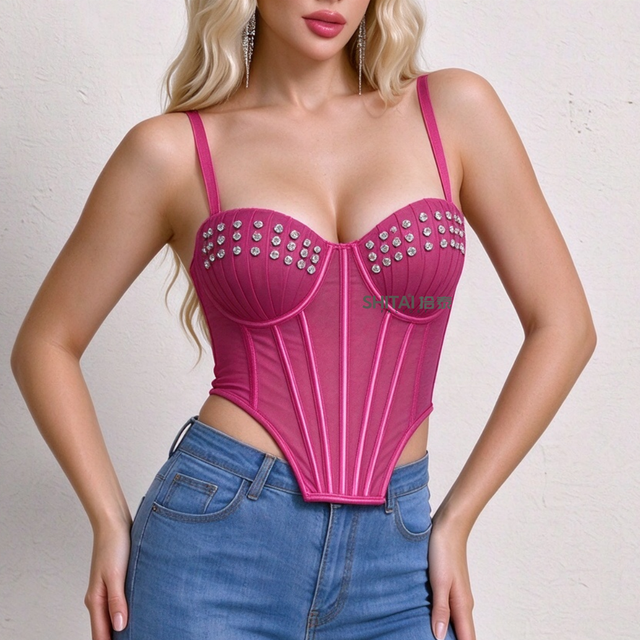 Manufactory Wholesale Mesh Women Bustier Top Diamonds Custom Corset Top Buckle Tops Corsets Femme Korset Per Femra