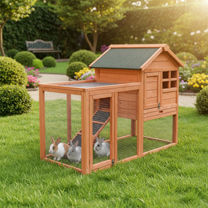 Moderner Holz-Kaninchenstall & Meerschweinchenkäfig mit Wasserdichtem Dach Umweltfreundliches Tierhaus für Kleintiere zur Außennutzung - Product Image 6