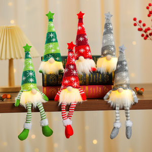 Christmas decorative striped <b>snowflake</b> knitted five-pointed star hat with <b>light</b>-up hanging leg doll ornament gift - Product Image 1