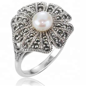 Fabricant Design unique Zircon cubique noir <span class=keywords><strong>Bague</strong></span> en <span class=keywords><strong>marcassite</strong></span> d'inspiration égyptienne vintage en <span class=keywords><strong>argent</strong></span> ancien personnalisée - Product Image 3