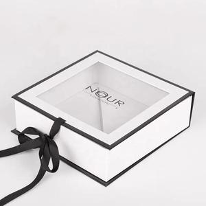 Custom LOGO printed gift box with clear window paper gift box with ribbons