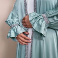 Nouvelle Collection Ramadan Aïd Robes Abaya de Fête Taille Plus, Perles et Strass, Longueur Cheville, Ensemble 4 Pièces avec Hijab pour Femmes Musulmanes