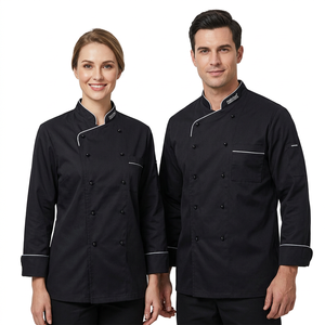 เสื้อเชฟสีดำแบบยูนิเซ็กซ์ แขนยาว ติดกระดุม ผ้าทอ สำหรับร้านอาหารและบาร์ - Product Image 1