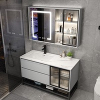 Meuble-lavabo autoportant moderne gris avec grand rangement pour la maison, les hôtels et les projets, personnalisable