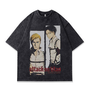 T-shirt à manches courtes imprimé directement avec motif d'anime japonais pour hommes et femmes, style streetwear vintage, délavé et vieilli - Product Image 5