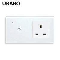 Interruptor de Pared Inteligente WiFi Estándar del Reino Unido Serie 146 y Enchufe Combinado con Panel de Vidrio Templado Compatible con Alexa y Google Assistant