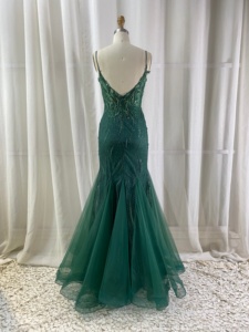 <span class=keywords><strong>Vestido</strong></span> de Noche de Lujo <span class=keywords><strong>Verde</strong></span> Esmeralda con Cuello en V Estilo Sirena, con Cuentas de Cristal, Largo hasta el Suelo, para Banquete Formal o Fiesta - Product Image 5