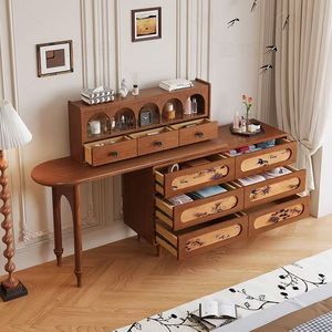 Vintage Ash Wood Dressing <b>Table</b> With Mirror Minimalist Retro Storage Bedroom <b>Makeup</b> Vanity Walnut Black - Product Image 2