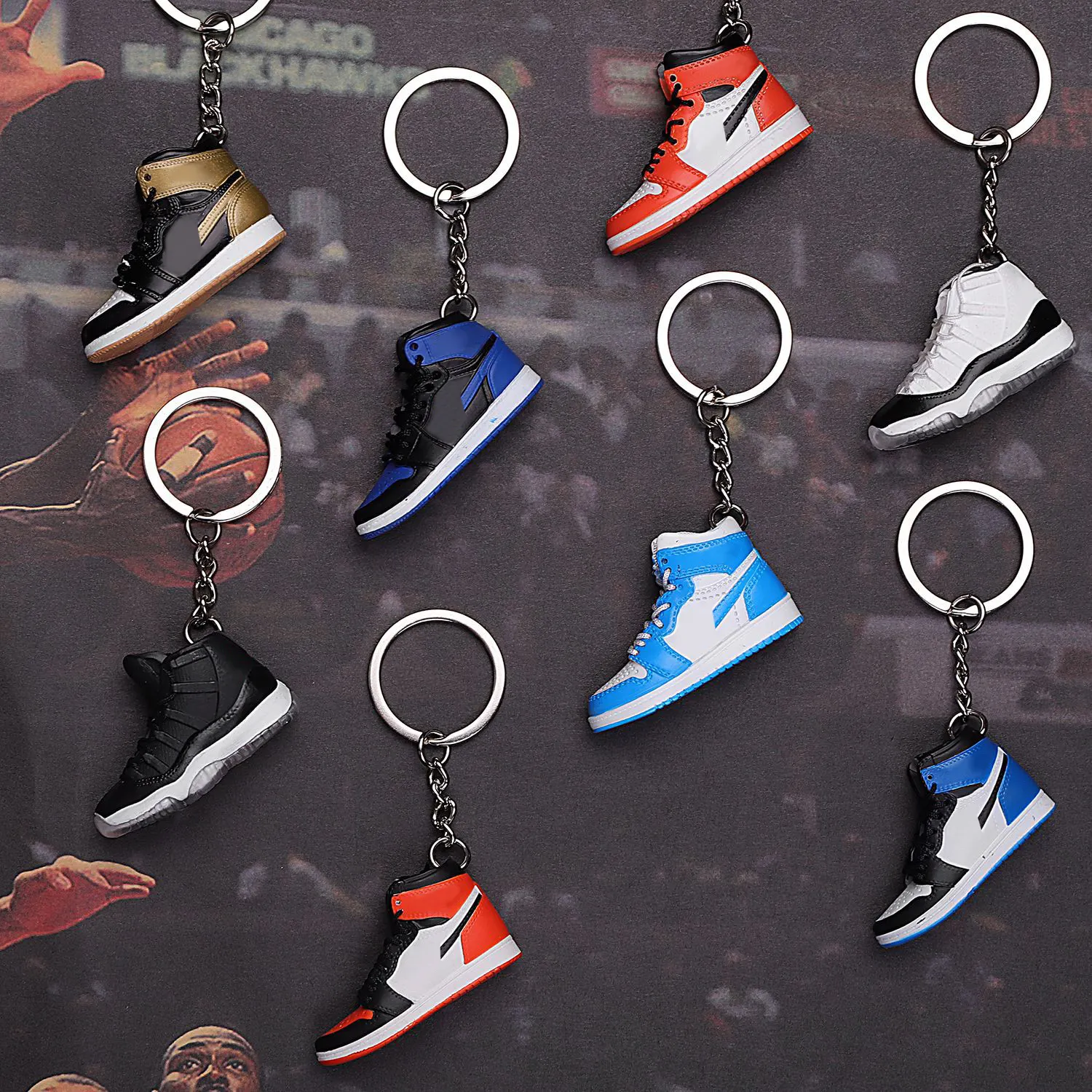 2022 AJ jointly signed Shoe necklace 3D Silicone small basketball shoes keychain sports pendant Jkordanl trend pendant jewelry