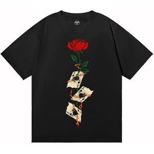 Men's Black Short Sleeve T-Shirt Red Rose <b>Skull</b> Pattern Printed 100% Cotton Casual O-Neck Regular Fit Anti-Pilling Breathable - Product Image 1