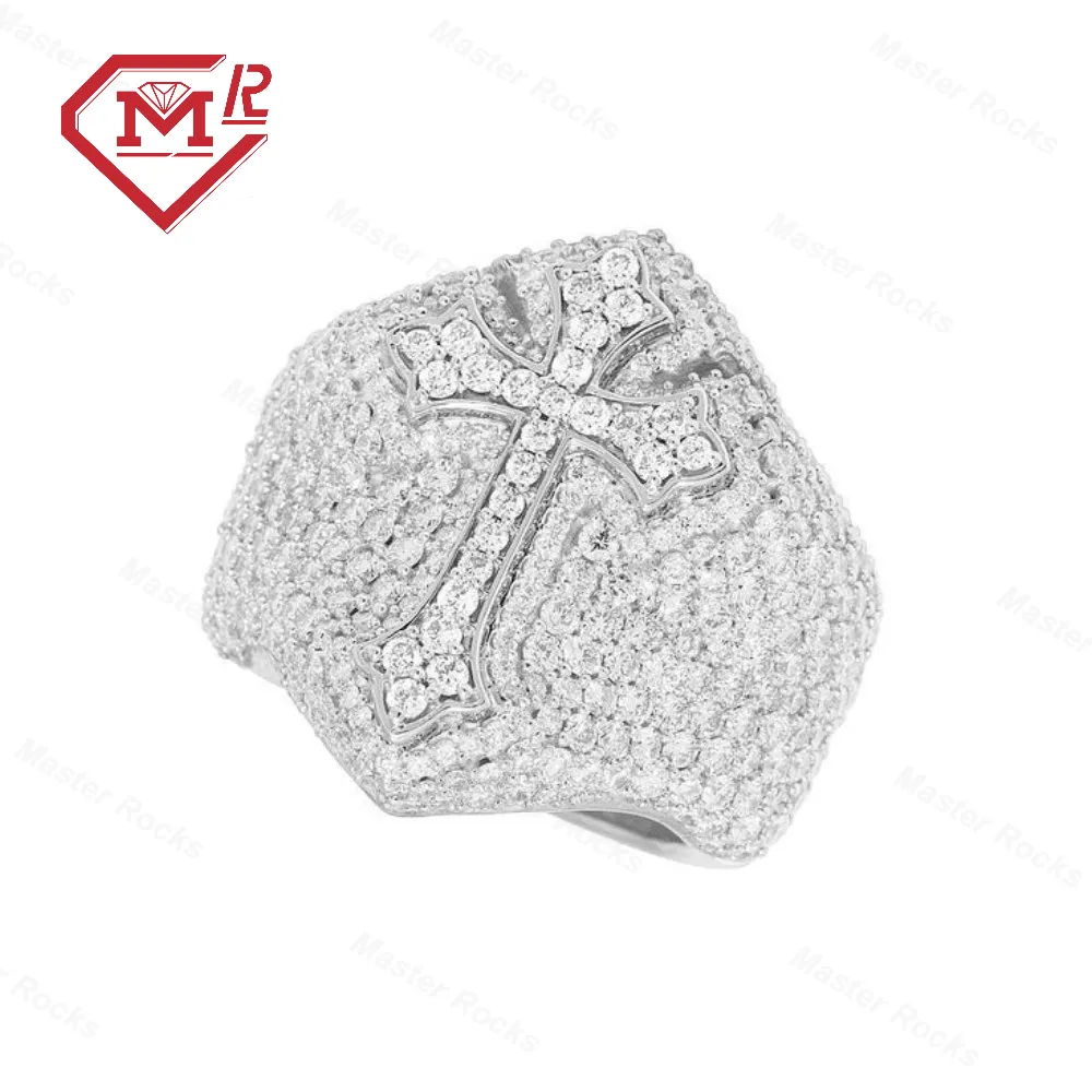 Jewelry Hip Hop Siver Iced out Cross Ring For Men VVS Moissanite Diamond S925 Cross Rings