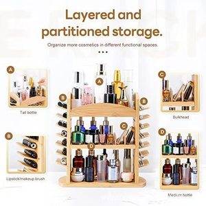 Wooden Cosmetic <b>Storage</b> Rack 3 Tier Desktop Organizer For Makeup Brushes Skincare Products Eco Friendly Bamboo Material - Product Image 2