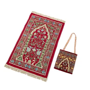 Alfombra de oración musulmana islámica, tapete de lujo con bolsa de adoración fina, de viaje, para rezar