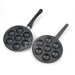 Daging Gurita Bola Panggangan Aebleskiver Frying Pan Paniyaram Appam Pembuat 7 Cup Aebeleskiver Pan Cast Iron Poffertjes Pan