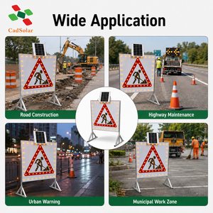 Señal de Advertencia Triangular LED con Energía Solar, 600 mm, Montada <span class=keywords><strong>en</strong></span> Poste, Intermitente, IP65, Luz de Seguridad Vial para Zonas de Trabajo Peatonales - Product Image 4