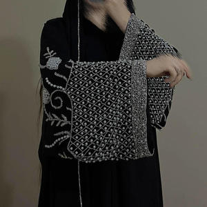 2026 Robe <span class=keywords><strong>Cardigan</strong></span> de Fête de Luxe de Dubaï pour Femmes Musulmanes, Nouvel Abaya Ouvert Noir Haut de Gamme Gaufré Strass - Product Image 4