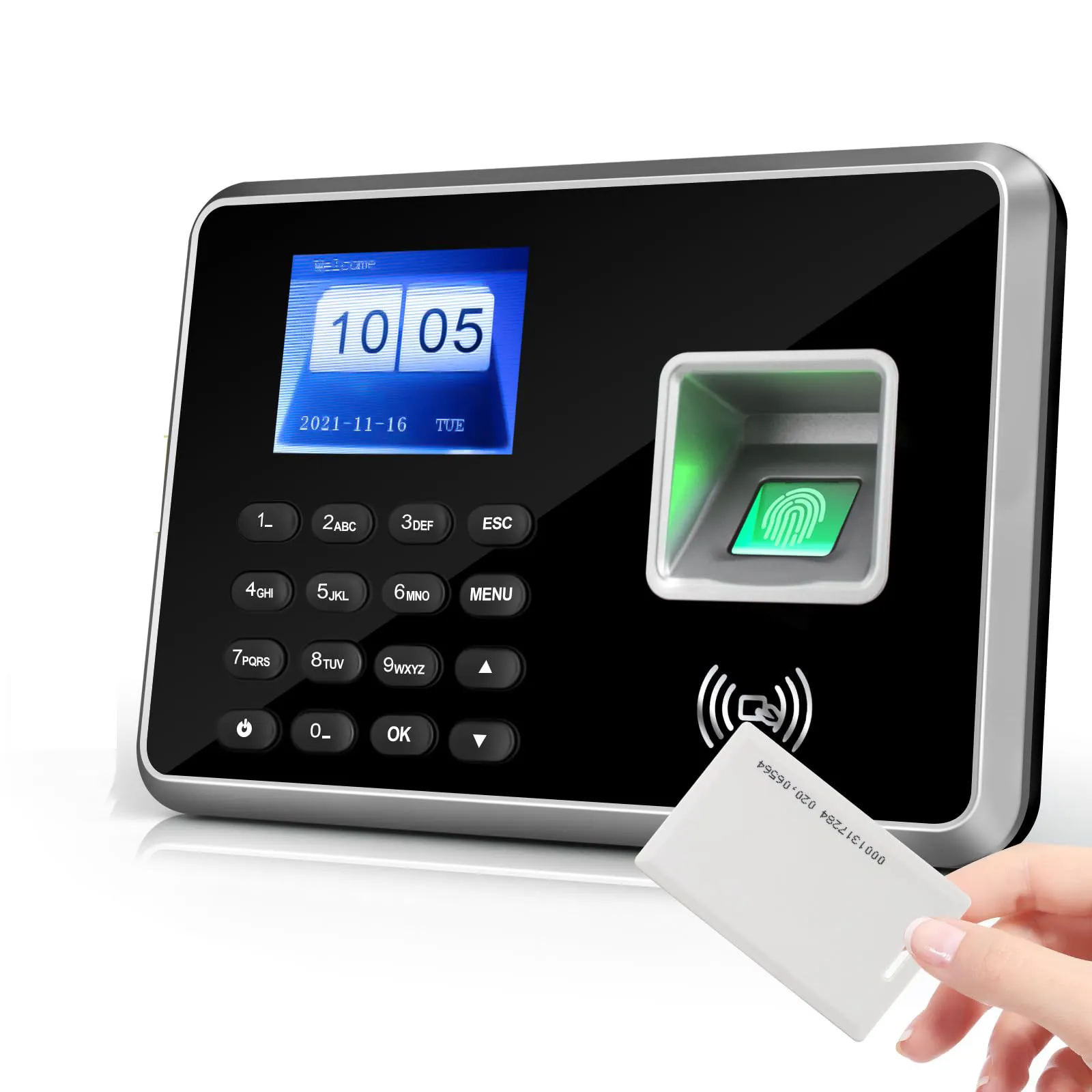 Máquina rastreadora de tiempo de reloj de tiempo de tarjeta de identificación y huella dactilar perforada A2 para empleados de pequeñas empresas
