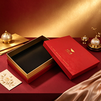 Boîte Cadeau Luxe Rigide Nid d'Oiseau Rouge et Or avec Logo Doré Motif Nuage et Plateau Intérieur en Velours Noir pour Emballage Santé