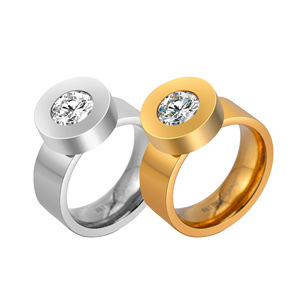 yunnique Men's <b>Titanium</b> Steel <b>Ring</b> 18K Gold Plated Diamond Bezel Setting Geometric Fashion Jewelry Gift - Product Image 1