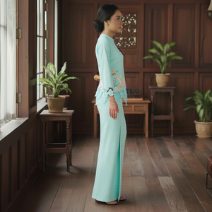 ชุดบาจูกูรุงแบบดั้งเดิมสำหรับรอมฎอนและอีด แขนยาวทรงบาน คอทรงโอ แต่งลูกไม้โปร่ง ยืดได้สี่ทิศทาง ไม่เป็นขุย สำหรับผู้หญิง - Product Image 2