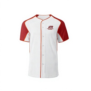 Maillot de baseball Louis Mckinnon pour homme, manches courtes, blanc et rouge, maille respirante, séchage rapide, boutons sur le devant, poches, 100 % polyester - Product Image 6