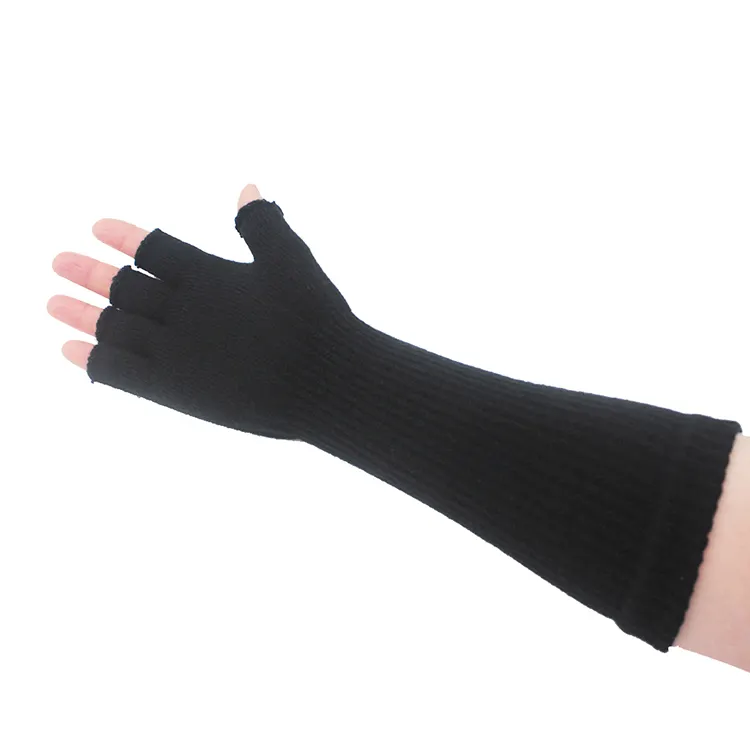 Custom Long Cuff Ladies Half Finger Fingerless Gloves Women Glove Half Fingers Hand Mittens