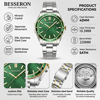 Montre mécanique automatique personnalisée pour homme, acier inoxydable, cristal saphir, montre-bracelet de luxe pour affaires, mouvement japonais, étanche, date