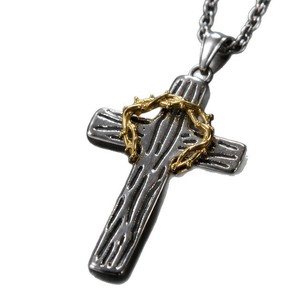 yunnique Stainless Steel <b>Cross</b> Pendant Necklace With Gold Crown Detail Unisex Fashion Jewelry Gift 3x60cm - Product Image 4