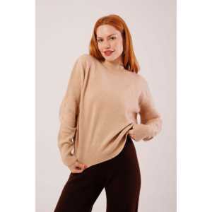 Women's Crew Neck Camel Knitted Wholesale Sweater Plain Design for Comfort and Style - Product Image 2
