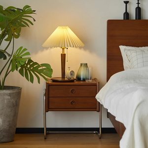 Mesita de <span class=keywords><strong>Noche</strong></span> Vintage de Madera Maciza |   Armario de Almacenamiento Retro para Dormitorio |   Mesa Auxiliar Moderna y Sencilla para Espacios Pequeños - Product Image 1