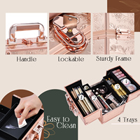 Valise de Maquillage Professionnelle Portable avec 4 Plateaux, Boîte Cosmétique Multi-Compartiments, Mallette de Rangement pour Ongles