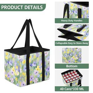 Floral <b>Foldable</b> Shopping Bag Polyester Tote Large Capacity Fold Up Carry Bag for Grocery Travel Outdoor - Product Image 4