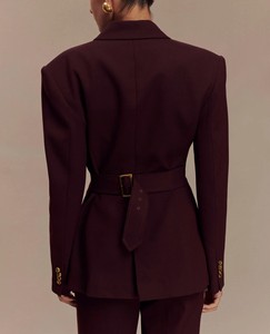 Blazer de Mujer con Cuello de Solapa y Botones Dorados, Mezcla de Lana, Color Sólido, Manga Larga, Corte Regular, Antiarrugas, para Otoño - Product Image 4