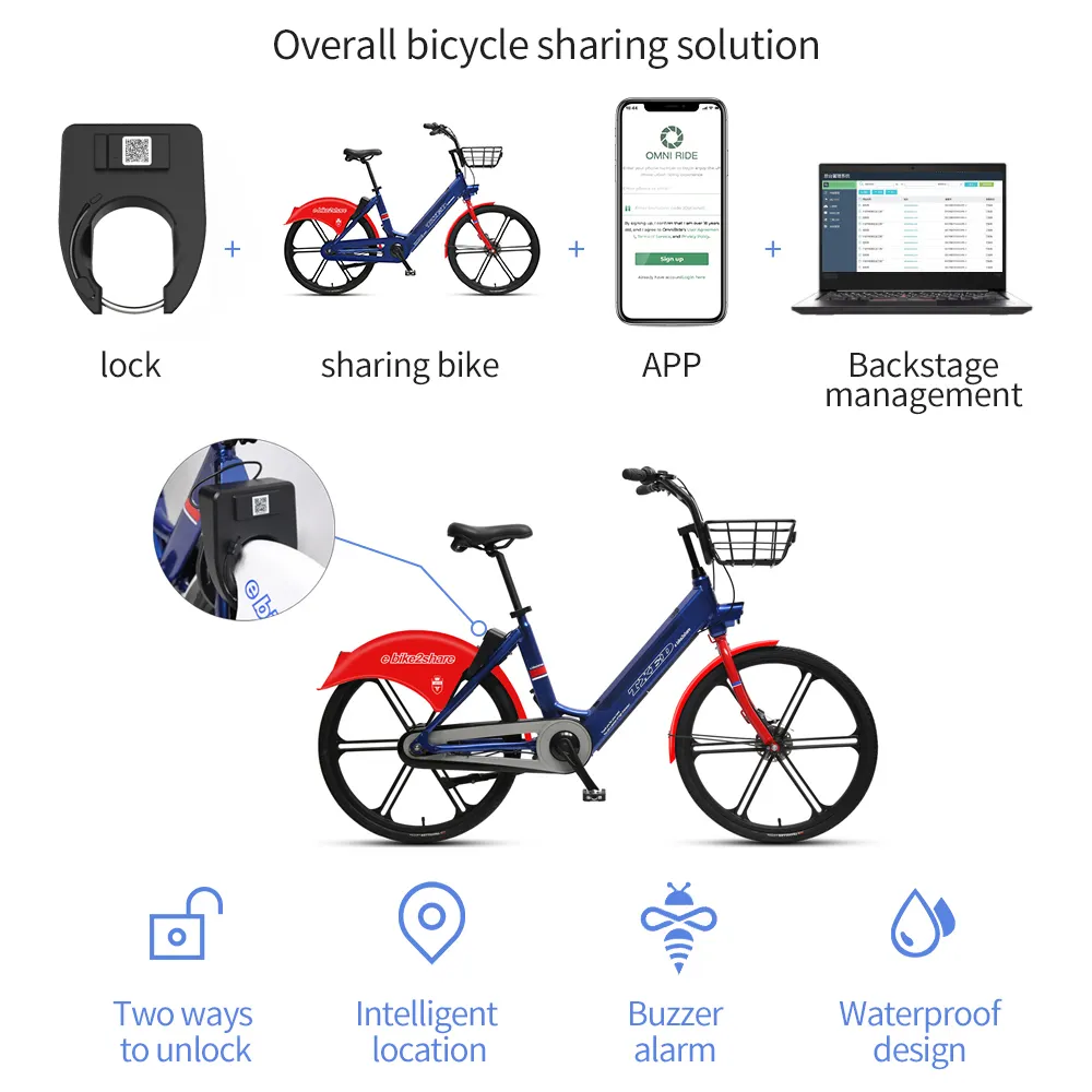 Solution de vélo de location publique étanche à distance, GPS en temps réel, Code QR intelligent, déverrouillage, antivol, partage de vélo