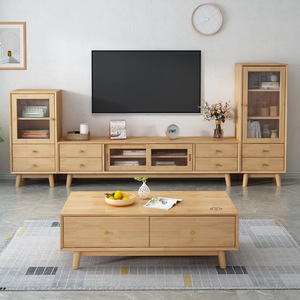 Mueble de TV y mesa de centro de madera maciza nórdica, juego de muebles de almacenamiento para sala de estar - Product Image 1