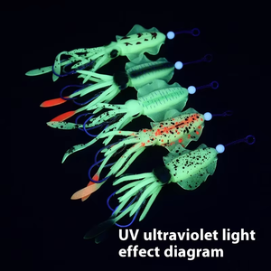 Esca di calamari da 10CM esca di plastica bionica morbida a doppio gancio con farfalla luminosa ala sottile attira specie di spigola - Product Image 3