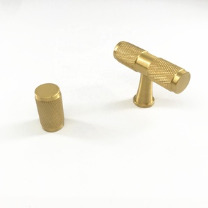 Brass <strong>Gold</strong> Knurled Handle Solid Cupboard <strong>Door</strong> Cabinet Pull Handle and <strong>Knobs</strong> - Product Image 2