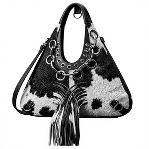Bolso Tote de Cuero Vacuno Estilo Bohemio con Asa de Cadena y Detalle de Flecos para Mujer - Product Image 3