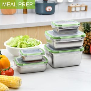 Conteneur alimentaire de cuisine en acier inoxydable 304 poli mat, étanche, 350-1800 ml, design détachable, pour préparation de repas, vente en gros - Product Image 4