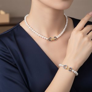 Latón chapado en oro en forma de T en forma de corazón azul diamante circón Cierre de eslabones elegante collar de perlas pulsera suéter cadena de moda - Product Image 4