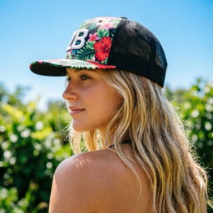 Custom 5 Panel Tropical Flower Trucker Hat Bulk <b>Flat</b> brim trucker hat Floral Print Mesh Trucker <b>Cap</b> for Gifts - Product Image 5