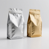 Sachet de café en gros à fond carré avec valve, doré/argenté, qualité alimentaire, anti-humidité, en Mylar, réutilisable, avec fermeture Ziplock, pour aliments pour animaux et thé