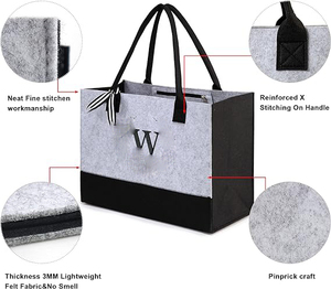 Custom Wedding Bridesmaid Party Shopping for Friend Teacher Mother Embroidery Black Tote Gift <b>Bag</b> Felt Grey - Product Image 2