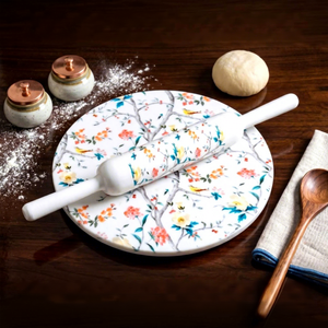 Juego de Chakla Belan de Mármol Floral |   Tabla de amasar de mármol impresa con rodillo a juego |   Preparación de la masa para Roti, Chapati, Paratha y Puri - Product Image 2