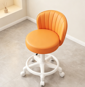 Modern Adjustable Swivel <b>Vanity</b> <b>Chair</b> Upholstered Round Seat Rolling Studio <b>Chair</b> <b>with</b> Footrest - Product Image 5