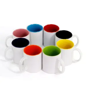 Vente chaude Logo Imprimé Tasse 11oz Couleur Poignée Intérieure Couleur Tasse Sublimation Blanc Blanc Tasses