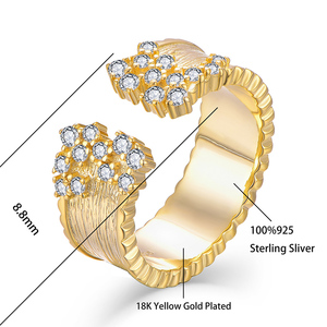 Trendy fine jewelry 925 sterling silver flower 18 kara anello aperto placcato oro con zircone due lati - Product Image 2