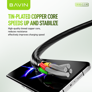 Cable de Datos de Carga Rápida <span class=keywords><strong>USB</strong></span> Tipo <span class=keywords><strong>C</strong></span> de Nailon Trenzado CB303 de 18 W de BAVIN al por Mayor para Teléfonos Celulares - Product Image 6