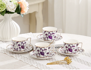 Juego de Tazas y Platos de Té de Cerámica Ecológica con Diseño de Flores Moradas Europeas, Logotipo Personalizado, Diseño Moderno, Artículos de Porcelana para Regalos - Product Image 2