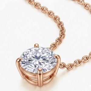 สร้อยคอเพชรทรงกลมแบบโรแมนติก เพชรเพาะเลี้ยงในห้องปฏิบัติการ ทองคำแท้ 14K สีโรสโกลด์ ตัวเรือนแบบสี่ขา จี้สำหรับสวมใส่ทุกวัน เครื่องประดับชั้นดี - Product Image 4